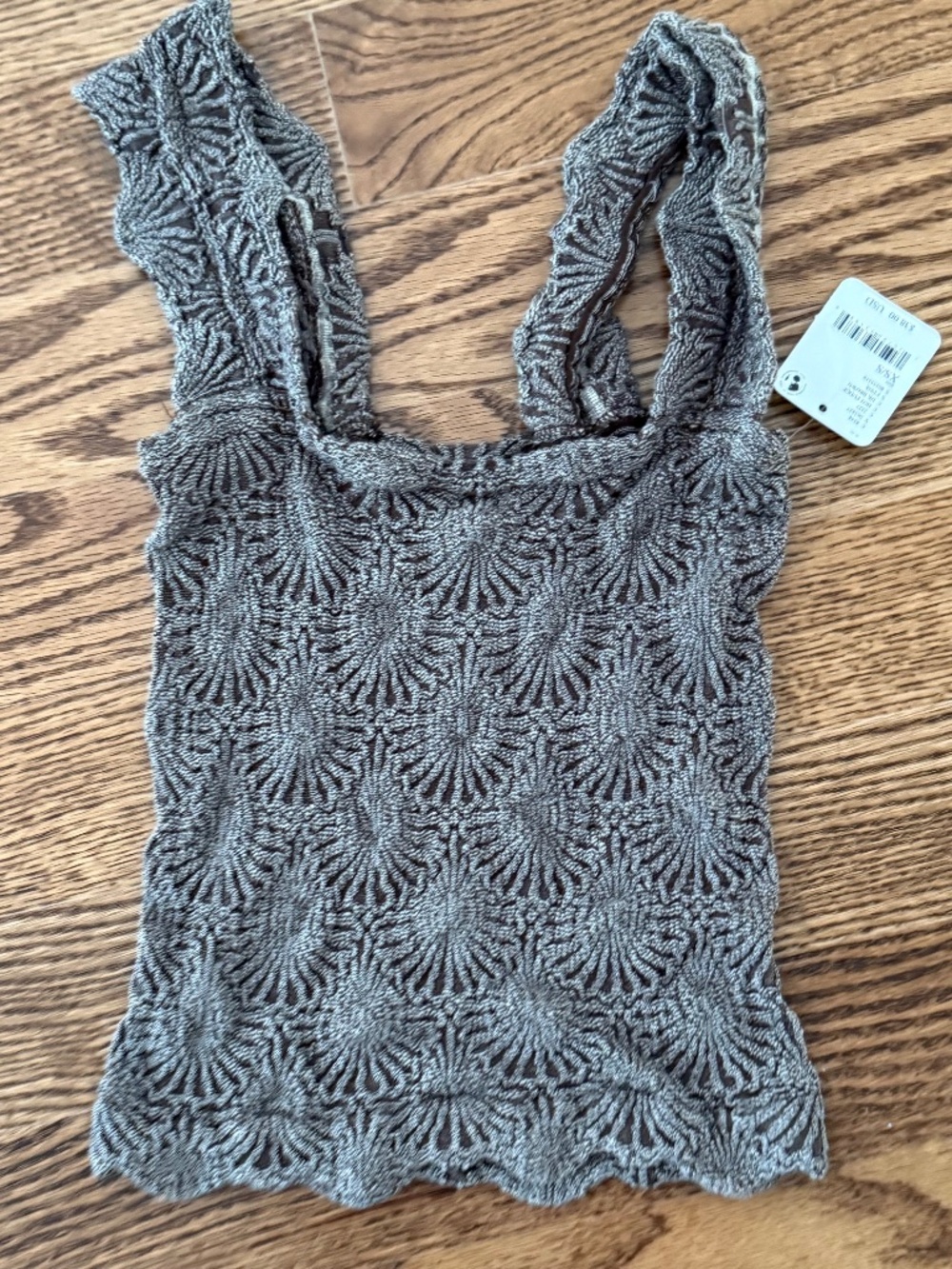 Free People Intimately Gray Love Letter Tank Top Sz XS/S Square Neck Textured